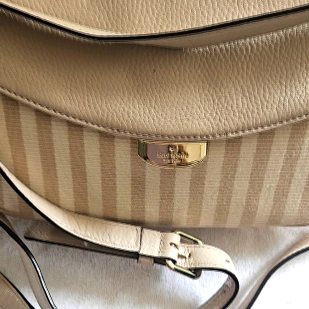 New Kate Spade NY Mulberry St.  Alicia Leather Handbag Beige Stripes - Picture 2 of 9